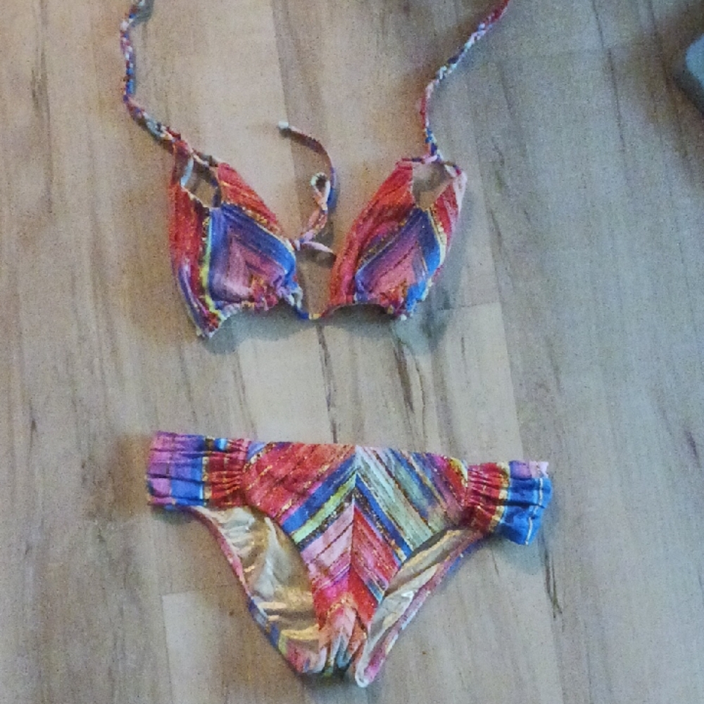 Luli Fama Multicolor Chevron Bikini - Pink, Blue, Yellow, Orange